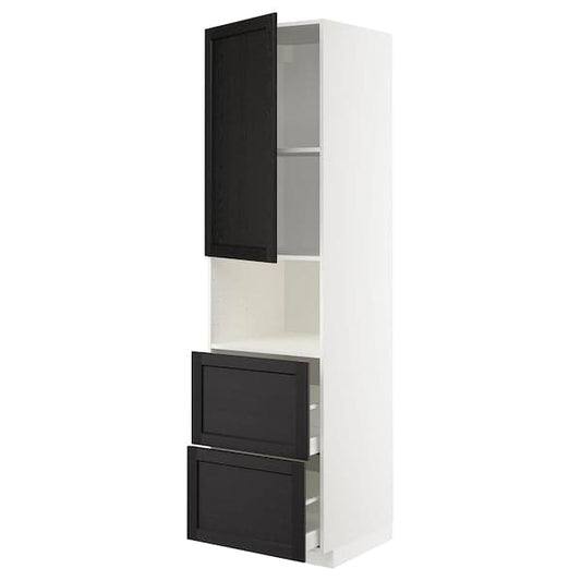 METOD / MAXIMERA - Hi cab f micro w door/2 drawers, white/Lerhyttan black stained , 60x60x220 cm - best price from Maltashopper.com 49459978