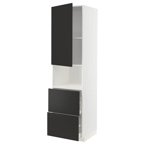 METOD / MAXIMERA - Hi cab f micro w door/2 drawers, white/Nickebo matt anthracite , 60x60x220 cm