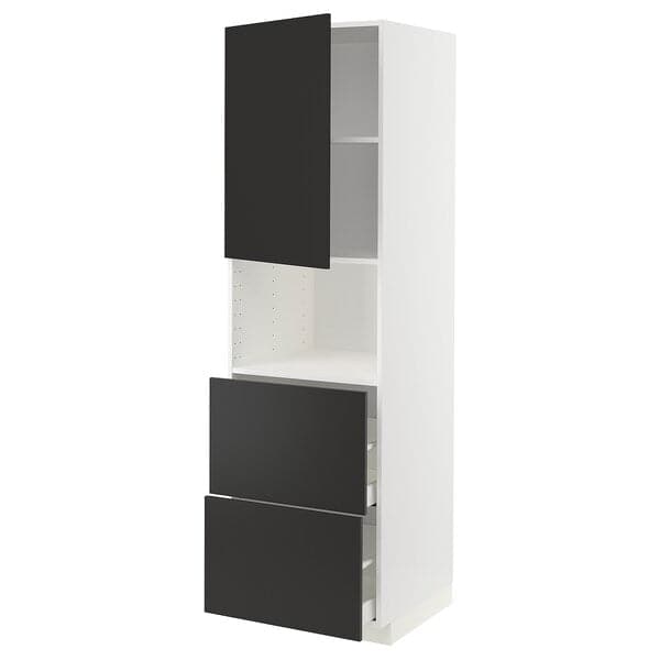 METOD / MAXIMERA - Hi cab f micro w door/2 drawers, white/Nickebo matt anthracite , 60x60x200 cm