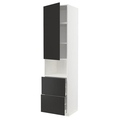 METOD / MAXIMERA - Hi cab f micro w door/2 drawers, white/Nickebo matt anthracite , 60x60x240 cm