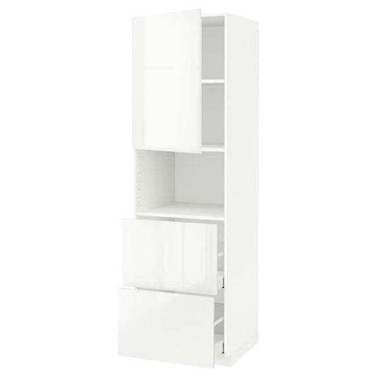 Ikea METOD / MAXIMERA - Hi cab f micro w door/2 drawers, white/Ringhult white, 60x60x200 cm