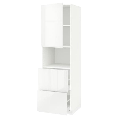 METOD / MAXIMERA hi cab f micro w door/2 drawers, white/Ringhult white, 60x60x200 cm