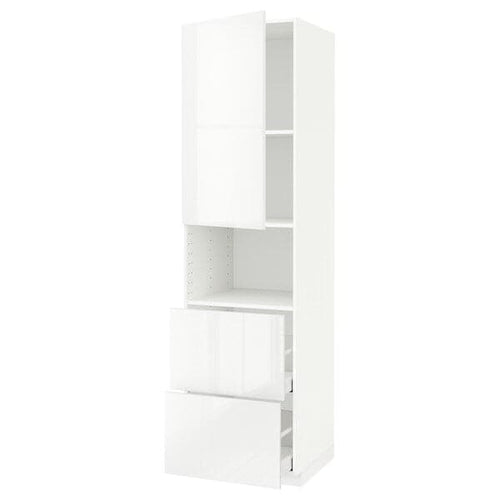 METOD / MAXIMERA - Hi cab f micro w door/2 drawers, white/Ringhult white, 60x60x220 cm