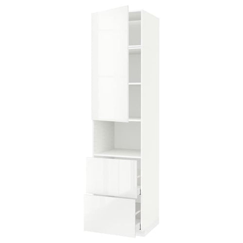 METOD / MAXIMERA - Hi cab f micro w door/2 drawers, white/Ringhult white , 60x60x240 cm