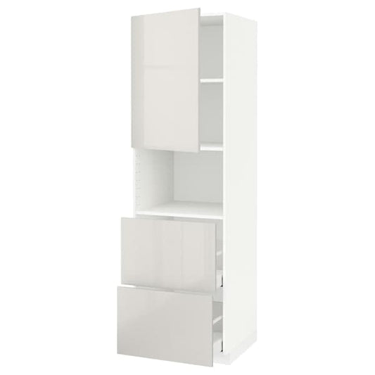 METOD / MAXIMERA - Hi cab f micro w door/2 drawers, white/Ringhult light grey, 60x60x200 cm - best price from Maltashopper.com 79465647