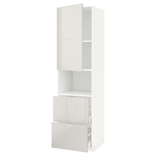 METOD / MAXIMERA - Hi cab f micro w door/2 drawers, white/Ringhult light grey, 60x60x220 cm - best price from Maltashopper.com 79455436