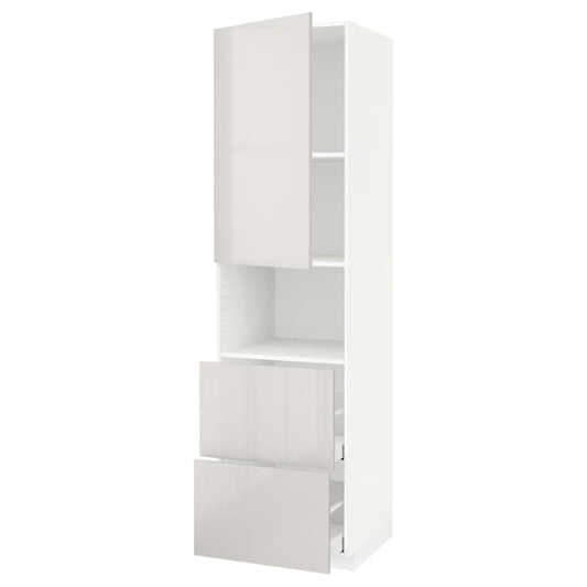 METOD / MAXIMERA - Hi cab f micro w door/2 drawers, white/Ringhult light grey, 60x60x220 cm - best price from Maltashopper.com 79455436