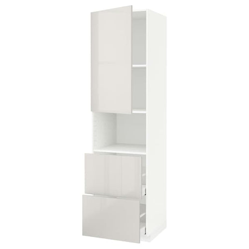 METOD / MAXIMERA hi cab f micro w door/2 drawers, white/Ringhult light grey, 60x60x220 cm