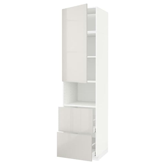 METOD / MAXIMERA - Hi cab f micro w door/2 drawers, white/Ringhult light grey , 60x60x240 cm - best price from Maltashopper.com 69459963