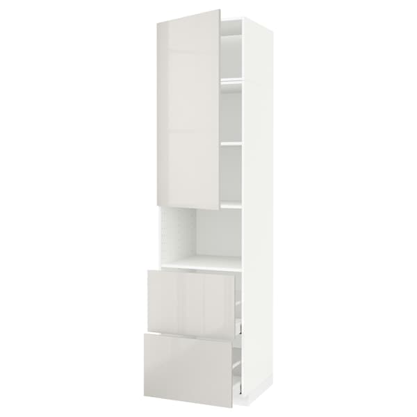 METOD / MAXIMERA - Hi cab f micro w door/2 drawers, white/Ringhult light grey , 60x60x240 cm