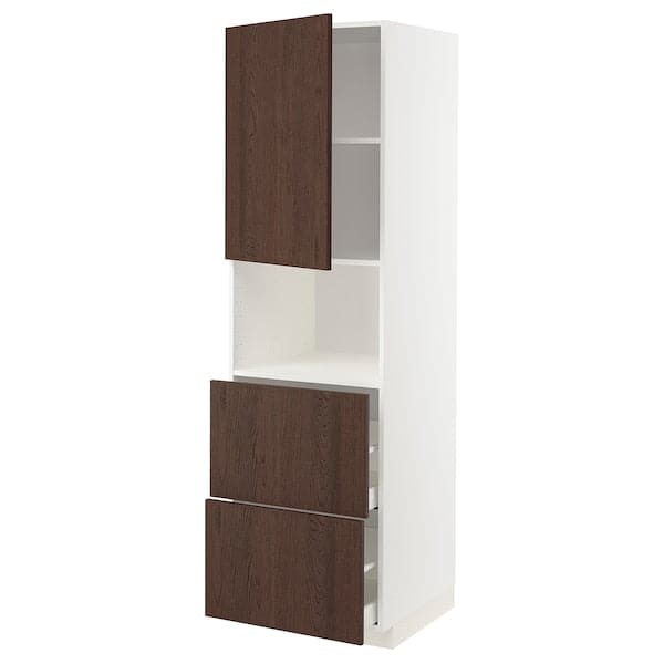 Ikea METOD / MAXIMERA - Hi cab f micro w door/2 drawers, white/Sinarp brown , 60x60x200 cm