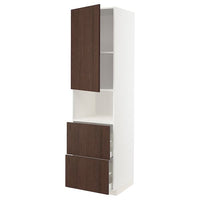 METOD / MAXIMERA hi cab f micro w door/2 drawers, white/Sinarp brown, 60x60x220 cm