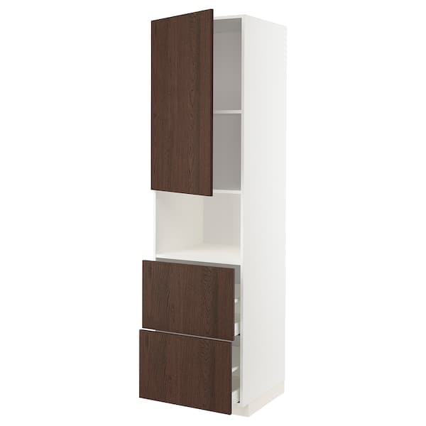 METOD / MAXIMERA - Hi cab f micro w door/2 drawers, white/Sinarp brown , 60x60x220 cm