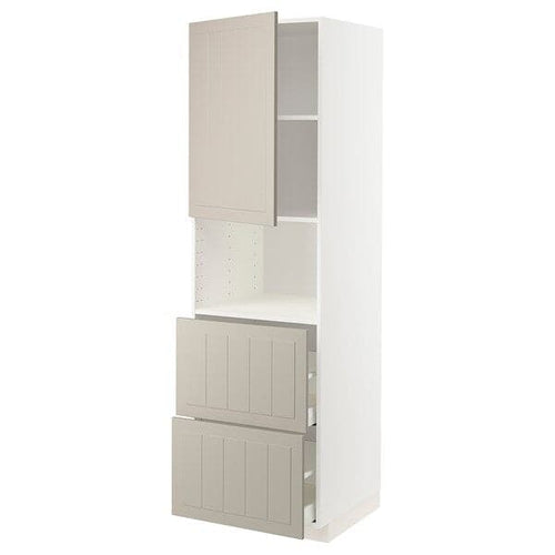 METOD / MAXIMERA - Hi cab f micro w door/2 drawers, white/Stensund beige ,