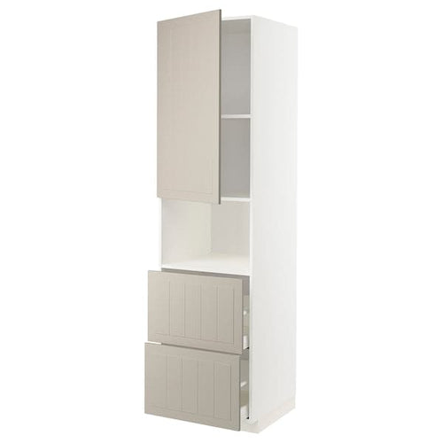METOD / MAXIMERA - Hi cab f micro w door/2 drawers, white/Stensund beige, 60x60x220 cm