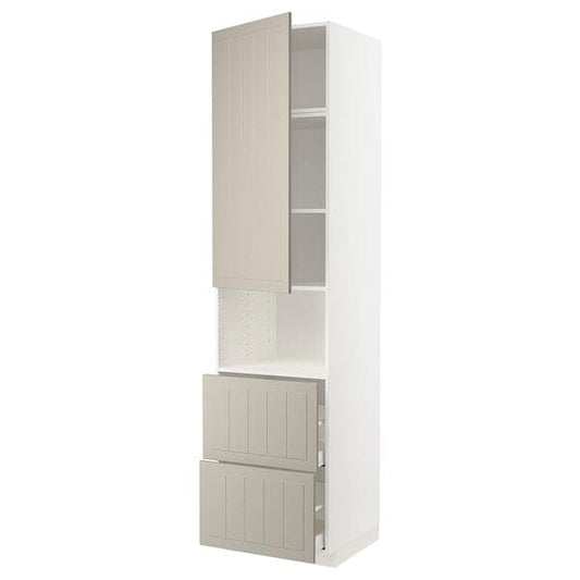 METOD / MAXIMERA - Hi cab f micro w door/2 drawers, white/Stensund beige, 60x60x240 cm - best price from Maltashopper.com 59465040