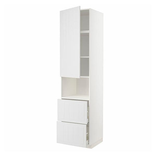 Ikea METOD / MAXIMERA - Hi cab f micro w door/2 drawers, white/Stensund white , 60x60x240 cm