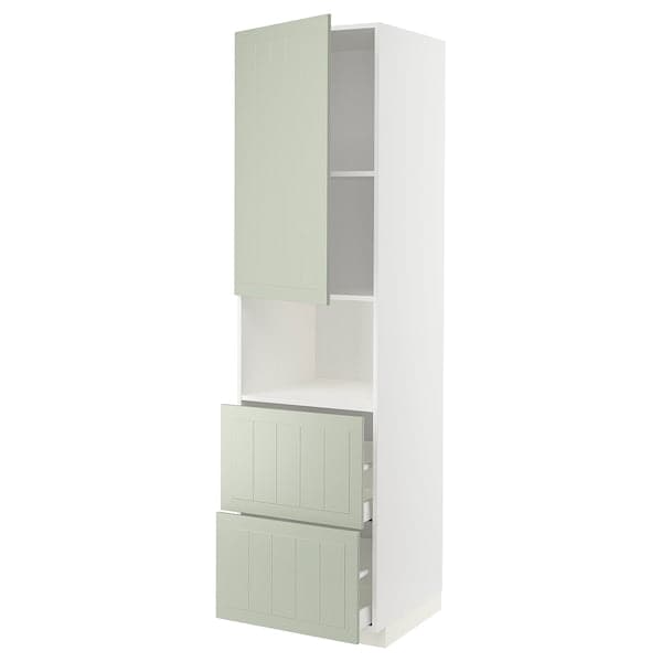 METOD / MAXIMERA - Hi cab f micro w door/2 drawers, white/Stensund light green , 60x60x220 cm - best price from Maltashopper.com 59487570