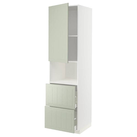 METOD / MAXIMERA - Hi cab f micro w door/2 drawers, white/Stensund light green , 60x60x220 cm - best price from Maltashopper.com 59487570