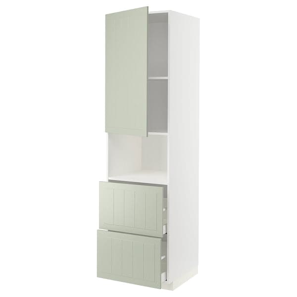 METOD / MAXIMERA - Hi cab f micro w door/2 drawers, white/Stensund light green , 60x60x220 cm