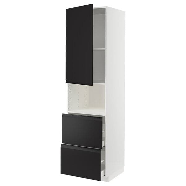 METOD / MAXIMERA - Hi cab f micro w door/2 drawers, white/Upplöv matt anthracite , 60x60x220 cm