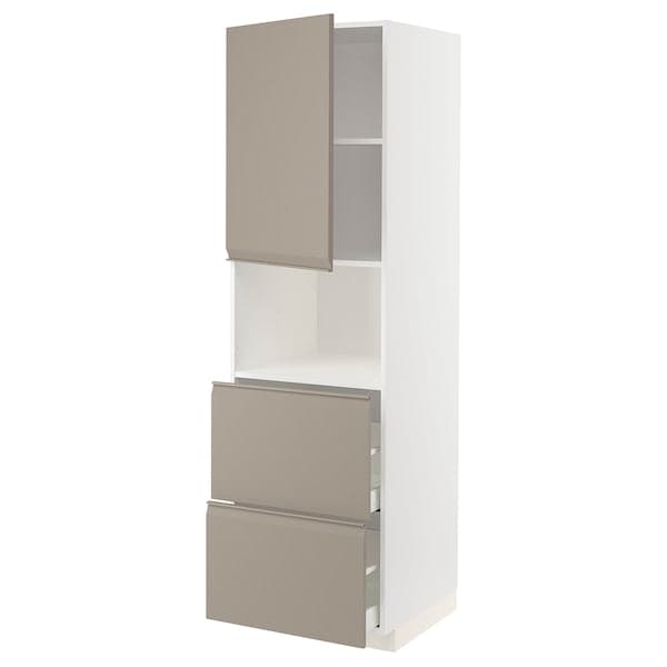 Ikea METOD / MAXIMERA - Hi cab f micro w door/2 drawers, white/Upplöv matt dark beige, 60x60x200 cm