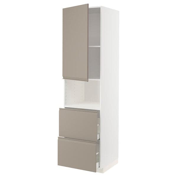 Ikea METOD / MAXIMERA - Hi cab f micro w door/2 drawers, white/Upplöv matt dark beige ,