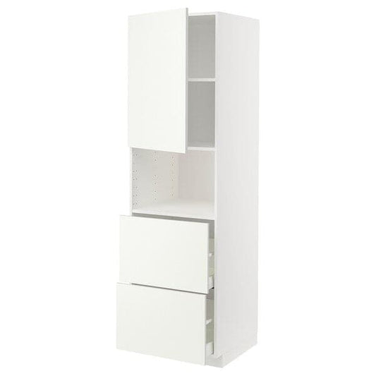 Ikea METOD / MAXIMERA - Hi cab f micro w door/2 drawers, white/Vallstena white, 60x60x200 cm