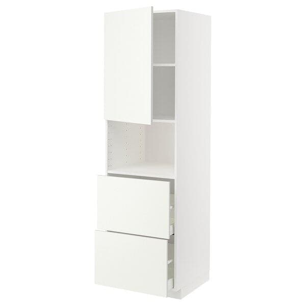 Ikea METOD / MAXIMERA - Hi cab f micro w door/2 drawers, white/Vallstena white, 60x60x200 cm