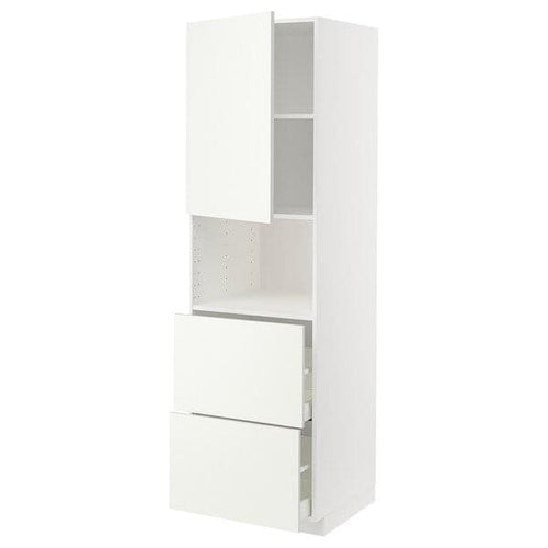METOD / MAXIMERA - Hi cab f micro w door/2 drawers, white/Vallstena white, 60x60x200 cm
