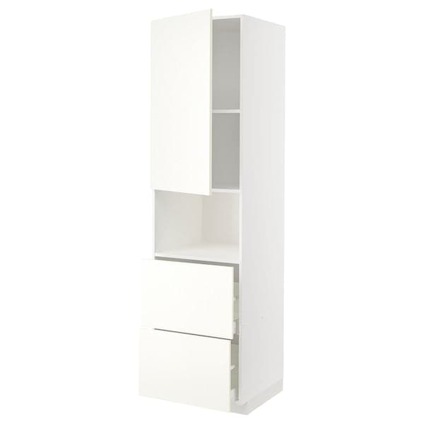 Ikea METOD / MAXIMERA - Hi cab f micro w door/2 drawers, white/Vallstena white, 60x60x220 cm