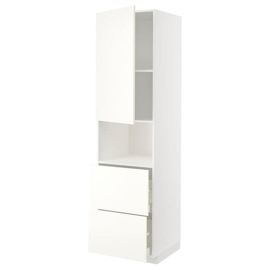 Ikea METOD / MAXIMERA - Hi cab f micro w door/2 drawers, white/Vallstena white, 60x60x220 cm
