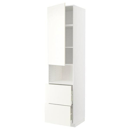 METOD / MAXIMERA - Hi cab f micro w door/2 drawers, white/Vallstena white, 60x60x240 cm - best price from Maltashopper.com 59507460