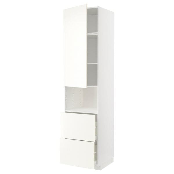 METOD / MAXIMERA - Hi cab f micro w door/2 drawers, white/Vallstena white, 60x60x240 cm