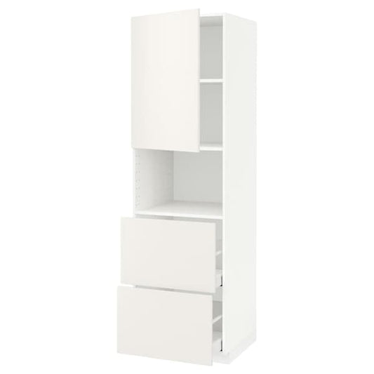 METOD / MAXIMERA - Hi cab f micro w door/2 drawers, white/Veddinge white, 60x60x200 cm - best price from Maltashopper.com 19458857