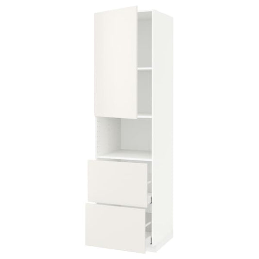 Ikea METOD / MAXIMERA - Hi cab f micro w door/2 drawers, white/Veddinge white, 60x60x220 cm