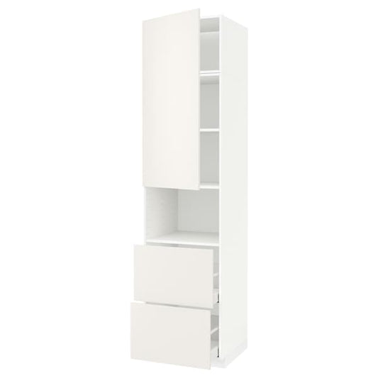 Ikea METOD / MAXIMERA - Hi cab f micro w door/2 drawers, white/Veddinge white, 60x60x240 cm