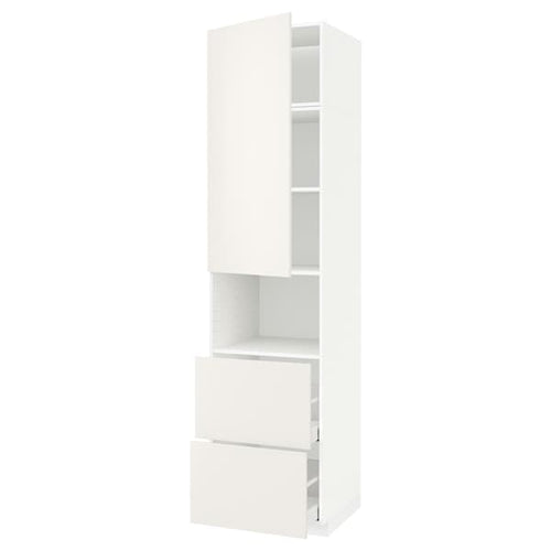 METOD / MAXIMERA hi cab f micro w door/2 drawers, white/Veddinge white, 60x60x240 cm