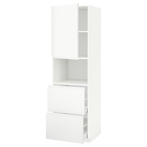 METOD / MAXIMERA - Hi cab f micro w door/2 drawers, white/Voxtorp matt white , 60x60x200 cm