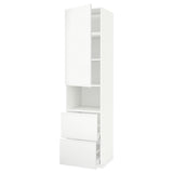 METOD / MAXIMERA hi cab f micro w door/2 drawers, white/Voxtorp matt white, 60x60x240 cm