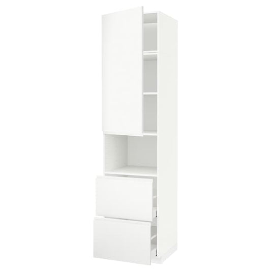 Ikea METOD / MAXIMERA - Hi cab f micro w door/2 drawers, white/Voxtorp matt white , 60x60x240 cm
