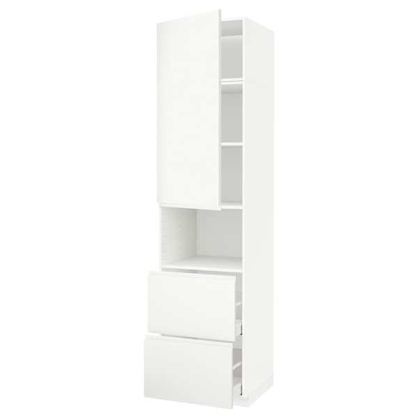 METOD / MAXIMERA - Hi cab f micro w door/2 drawers, white/Voxtorp matt white , 60x60x240 cm