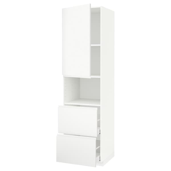 METOD / MAXIMERA - Hi cab f micro w door/2 drawers, white/Voxtorp matt white , 60x60x220 cm