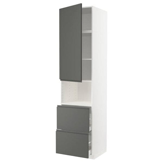 Ikea METOD / MAXIMERA - Hi cab f micro w door/2 drawers, white/Voxtorp dark grey , 60x60x240 cm
