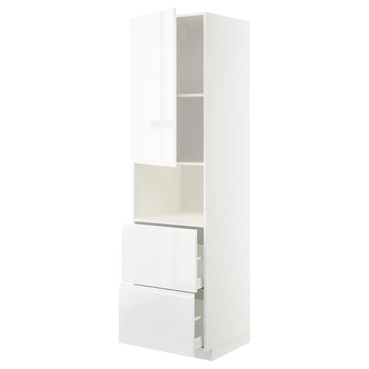 Ikea METOD / MAXIMERA - Hi cab f micro w door/2 drawers, white/Voxtorp high-gloss/white, 60x60x220 cm
