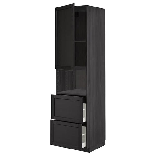 METOD / MAXIMERA - Hi cab f micro w door/2 drawers, black/Lerhyttan black stained, 60x60x220 cm