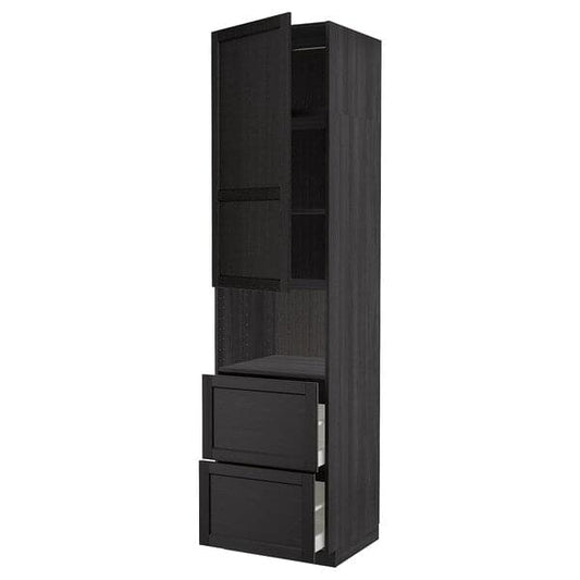 Ikea METOD / MAXIMERA - Hi cab f micro w door/2 drawers, black/Lerhyttan black stained , 60x60x240 cm