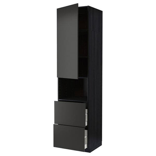 METOD / MAXIMERA - Hi cab f micro w door/2 drawers, black/Nickebo matt anthracite, 60x60x240 cm