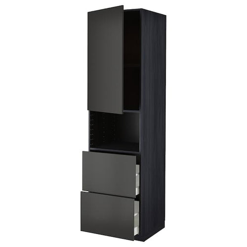 METOD / MAXIMERA - Hi cab f micro w door/2 drawers, black/Nickebo matt anthracite, 60x60x220 cm