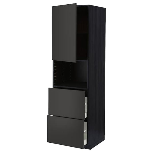 Ikea METOD / MAXIMERA - Hi cab f micro w door/2 drawers, black/Nickebo matt anthracite, 60x60x200 cm